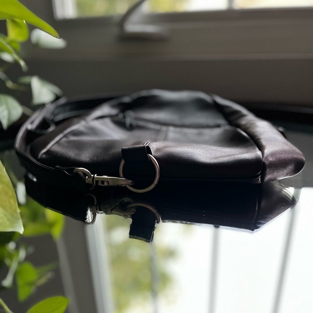 Tignanello Backpack Maroon Black Purse Bag Leather Pockets Red Small Adj… - Picture 4 of 11